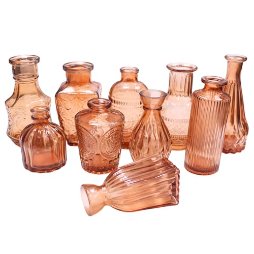 Image of TIED RIBBONS Glass Bud Vases for Flowers - Pack of 10 Antique Glass Centrepiece for Mini Flowers- Antique Collections for Floral Arrangements Home Decorations Item for Home Decor Item