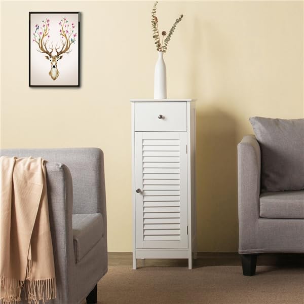 Yaheetech Mueble Armario de Baño Armario Impermeable Estrecho con Cajón y Puerta, para Salón Dormitorio Pasillo 32 x 30 x 87 cm, Blanco