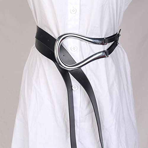 Women Big Buckle Corset Belt Double Strap Tie Knot PU Leather Belts2