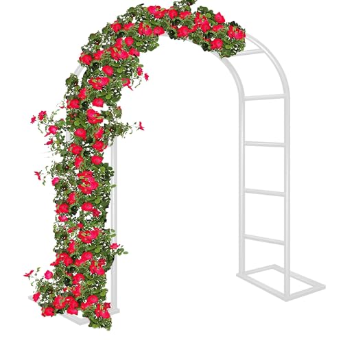 Weißer Gartenbogen mit Sockel, Rosenbogen aus Metall für Hochzeiten, Outdoor & Indoor Rankhilfe für Kletterpflanzen, wetterfester Stahl, einfache Montage, 140 x 230 cm