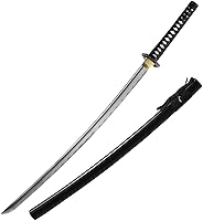 Vista 7 de Samurai Katana - Espada japonesa hecha a mano, práctica, acero al carbono 1045, templado/arcilla templada, espiga completa, afilada, vaina (negro)