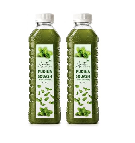 Image of Mountain Bawarchi Mint Squash | Natural Healthy Juice Gift Pack | Natural Sharbat | Refreshing Juice | Ready To Serve | 750mlx2 (Set of 2)