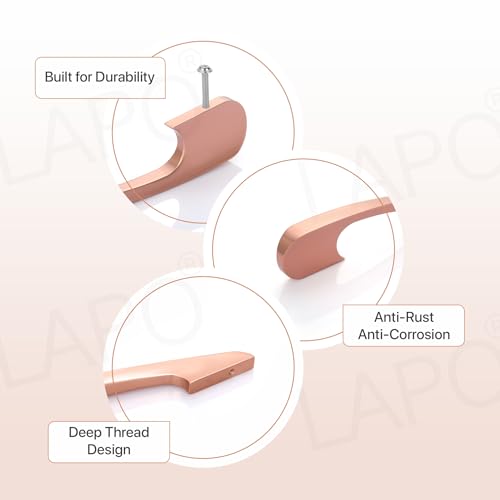 Image of LAPO 6 Inch Drawer Handles for Wardrobe and Cupboard, Suitable for Kitchen Storage Units, Clean Grip Feel, Rust Proof Surface, Hole to Hole Size 11.5 cm, Easy Mounting (Rose Gold, Pack of 3)