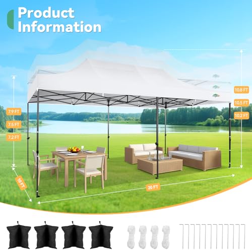 Image of COBIZI 10x20 Heavy Duty Pop Up Canopy Tent with 6 Sidewalls, White