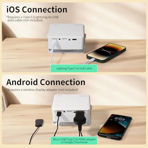 YOTON Mini Projecteur, Videoprojecteur 1080P Full HD Supportée, 200 ANSI, Zoom 50%, 2025 Upgraded Retroprojecteur Portable Compatible avec HDMI USB iOS Android Firestick PS5 – Image 4