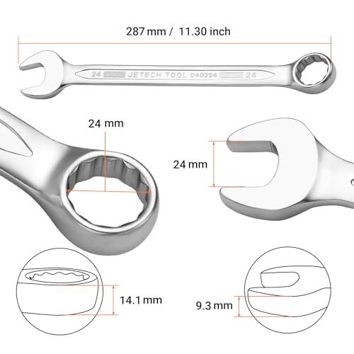 Jetech 2724446549685 24Mm Combination Wrench - Industrial Grade Spanners With 12-Point Design, 15-Degree Offset, Durable Chrome Vanadium Steel In Sand Blasted Finish thumb #1
