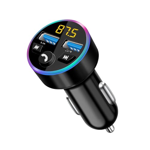Transmisor FM de coche y adaptador Bluetooth para radio de coche, Bluetooth 5.0, reproductor MP3, transmisor de metal completo con cargador USB dual