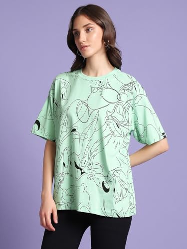 Image of Bewakoof Women's Cotton Oversized Fit Half Sleeve Round Neck T-Shirt | Casual wear | Streetwear | Oversized Tshirt for Woman Cotton| Baggy