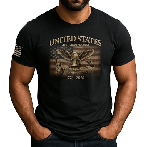 250 Anniversary USA Shirt USA Eagle Graphic Shirt for Men Patriotic Shirts for Men 4 (Black-M)