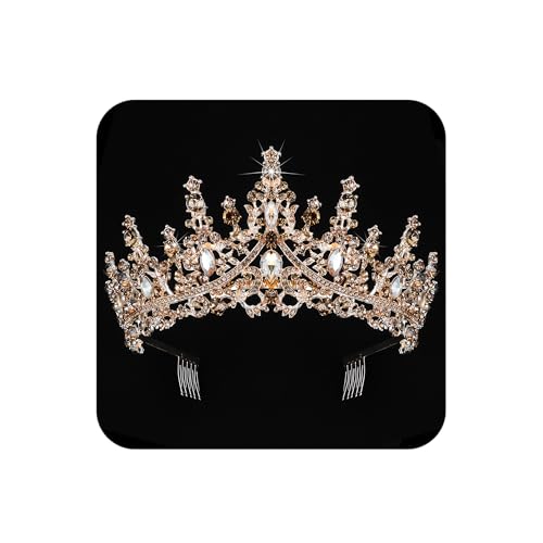 COCIDE Gold Crowns for Women Tiaras Girls Crystal Rhinestones Queen Crown Princess Tiara Party Wedding Bridal Halloween Costume Cosplay Bridesmaids Accessories, one size, Champagne, Comb type