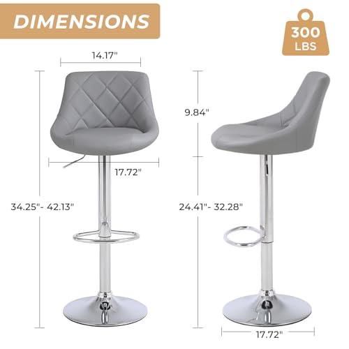 Lennox Furniture Swivel Bar Stools Set of 2, Bar Chairs Adjustable Height Bounded Leather Counter Height Barstools and Sturdy Metal Handel Kitchen Island Stool Grey by Lennox Furniture - Image 5