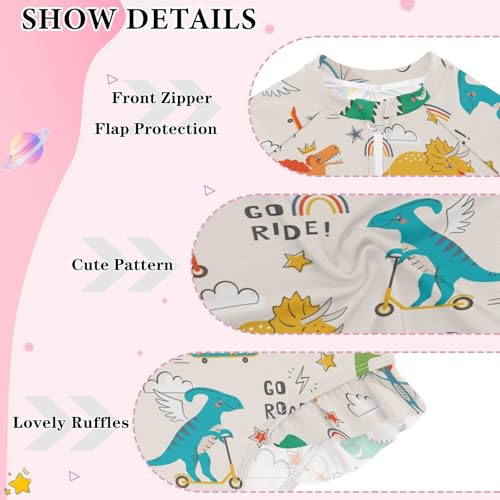 CaTaKu Girls One Piece Swimsuit Dinosaurs Bicycle Bathing Suit Long Sleeve UPF 50+ Rash Guard Swimwear 3-12Y3