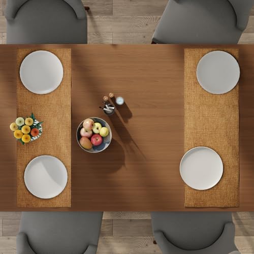 Image of Encasa XO Dining Table Runner for 4 to 6 Seater | 32x91 cm | Mustard | Chenille Fabric | Machine Washable