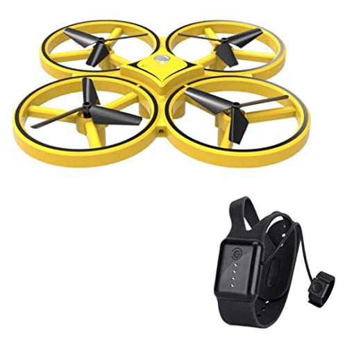 Mini dron para niños o Adultos, dron controlado a Mano, Pasos de Juguete de helicóptero de Interior fáciles de Toy de Freno para niños y niñas, Drones Amarillos Cover