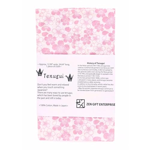 Japanese Tenugui Towel, 34.64"L x 12.99"W ,Cherry Blossoms, Pink on White