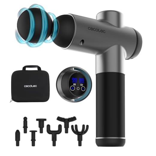 Cecotec Pistola de Masaje Muscular con 8 Cabezales SkinCare Massage Full Recovery. 99 Niveles de Intensidad, Pantalla LCD, Motor Brushless, Autonomía 2h, Velocidad de 2800-3200rpm, Estuche