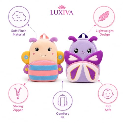 Image of Cartoon Plush Kids School Bag 2-6 Years | Soft Toy Backpack for Boys & Girls | Toddler Nursery Preschool Bag | Lightweight Adjustable Straps
