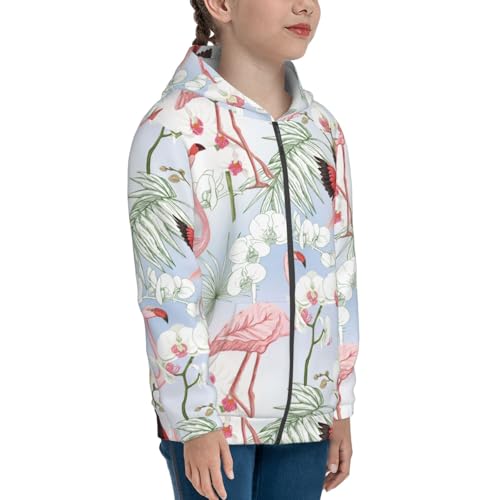 Tropical Plants and Flamingo Kid Hoodies Boys Zip Up Sweatshirts Girls Pullover with Pocket4