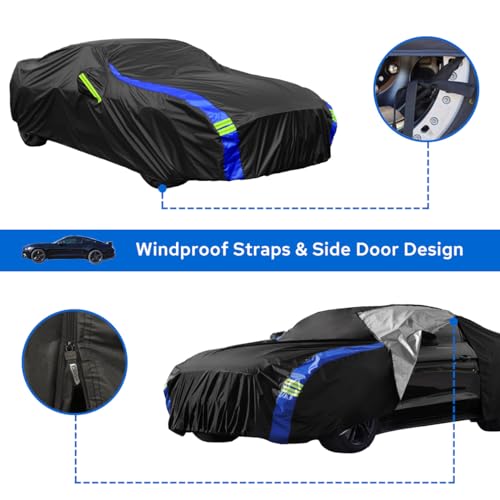 Image of Avecrew for Ford Mustang Car Cover Waterproof All Weather for Automobiles, Outdoor Full Exterior Covers Fit Sedan Ford Mustang with Windproof Strap