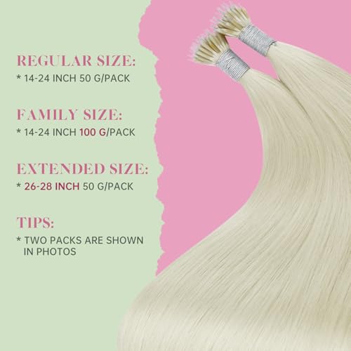 Image of YoungSee 100g Nano Bead Hair Extensions Human Hair Blonde Platinum, Nano Ring Hair Extensions White Blonde, 20 Inch 100 Strands, Nano-Tip Extension Real Human Hair, Long Hair, for Natural Look