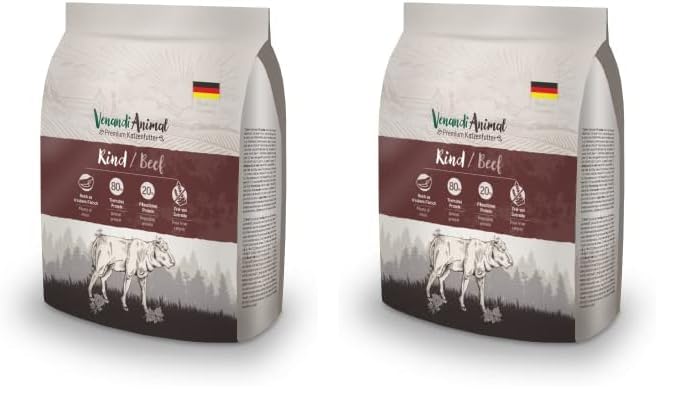 VenandiAnimal Comida de Calidad para Gatos - Carne Vacuna, con Carne Fresca, Comida Seca, sin Cereales, 1 Paquete (1 x 300 g) (Paquete de 2)