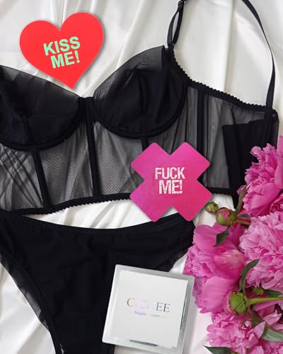 Image of CICKEE Pasties Sexy Nipple Covers 9 Pack Fun Pasty Pack for Rave Party Goth Lingerie Heart X Breast Petals with Words