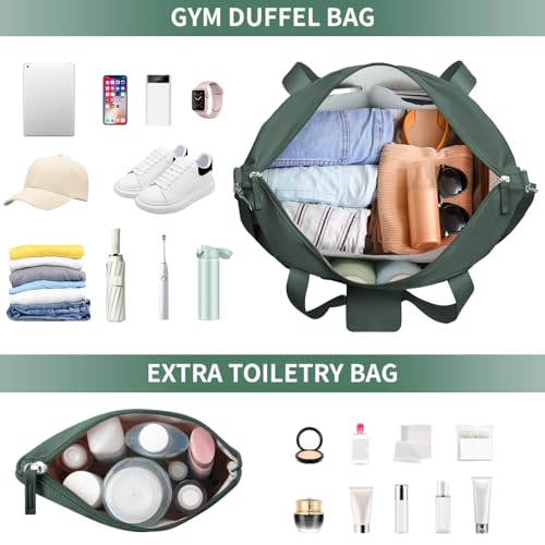 Image of Gym Bag for Women, Travel Duffel Bag with Shoes Compartment, Weekender Bag, Dark Green, Medium, Gym Bag With Usb Charging Port