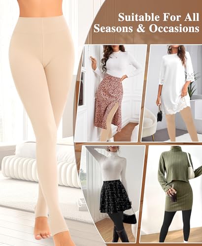 Image of DOCUMO Fleece Lined Tights for Women Thermal Opaque Pantyhose 300D Winter Nude Tights High Waisted Thick Leggings (Thick Nude, Large)
