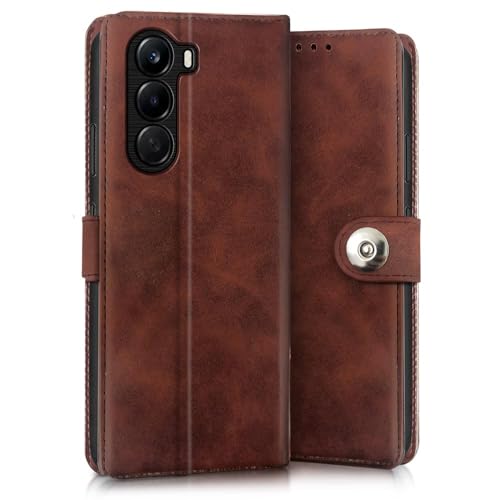 Image of WOW IMAGINE Shock Proof Flip Cover Back Case for 1+ OnePlus Nord CE 6 Lite 5G (Magnetic Button Flip Case | Wallet Pockets & Stand | Leather Finish | Coffee)
