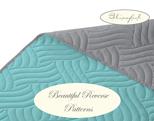 Blissful Living Reversible Luxury Pinsonic Solid Quilt Set Including Shams – Lightweight And Soft For All Year Round Comfort, Available In Twin, Full / Queen And King Size (Aqua/Grey, Twin) #TOP3