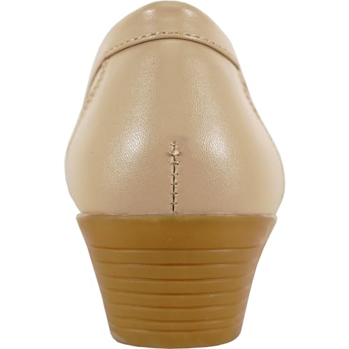 Image of KOZI Women Comfort Casual Wedge Shoe Slip-On Loafer ML Collection Round Toe Penny Loafer Removable Insole Black Champagne