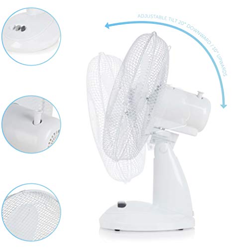 Signature S40009 Portable 12 Inch Oscillating Desk Fan with Adjustable Tilt, 3 Plastic Blades, 3 Speed Settings, White - Image 4