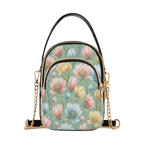 Spring Bright Wildflowers Shoulder Bags for Women Retro Classic Handbag Purse Small Purses with Chain