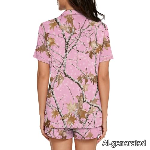 Image of Renewold Women's Short Sleeve Pajama Set Button Down Sleepwear with Notch Collar Soft Lounge Top and Shorts with Pockets