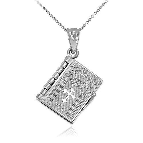 Religious Jewelry Polished Sterling Silver 3D Holy Bible Book w/Lords Prayer Pendant Necklace 16