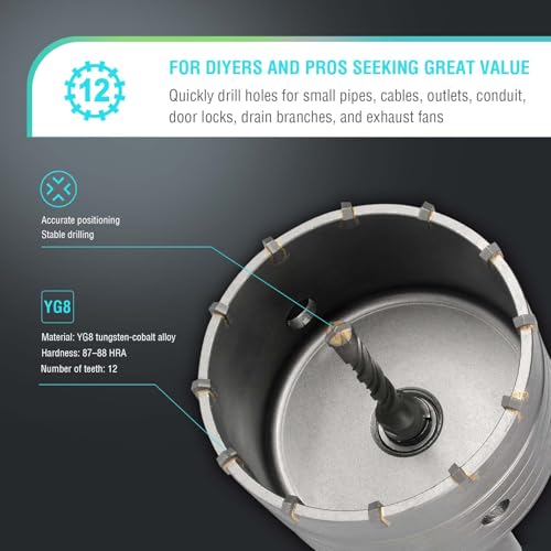 Image of BINOTA 100 mm (3-15 /16 inch) Concrete Hole Saw with SDS-MAX Shank | Tungsten carbide drill bit; SDS-Max shank (220 mm); Cross-type center drill; Dry drilling for concrete /brick /stone /masonry