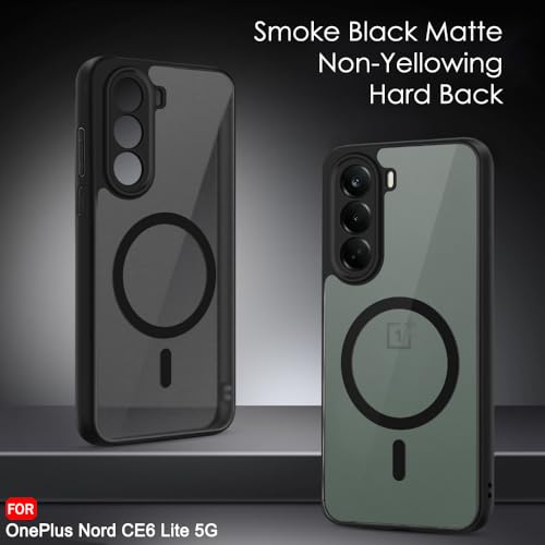 Image of TheGiftKart Hybrid Shockproof Back Cover Case for OnePlus Nord CE 6 Lite 5G Compatible with MagSafe | Hard Cover Case for OnePlus Nord CE6 Lite 5G (PC & TPU, Translucent Smoke Matte Back, Black Sides)