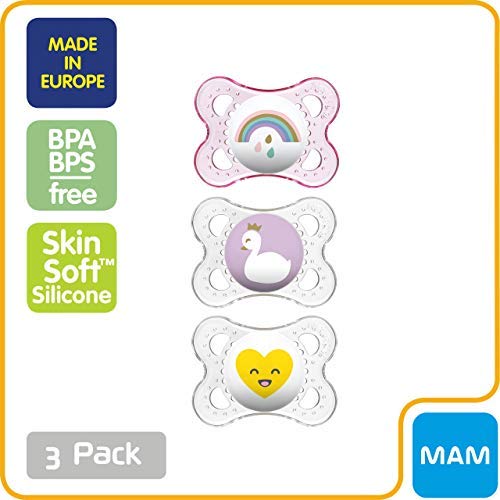 Image of MAM Clear 0-6 Month Pacifiers Value Pack (3 Pack), 0-6 Months Baby Girl Pacifiers, Best Pacifier for Breastfed Babies