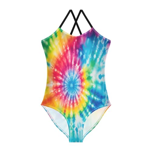 Rainbow Spiral Tie Dye Girls One-Piece Swimsuit Beach Bathing Suit