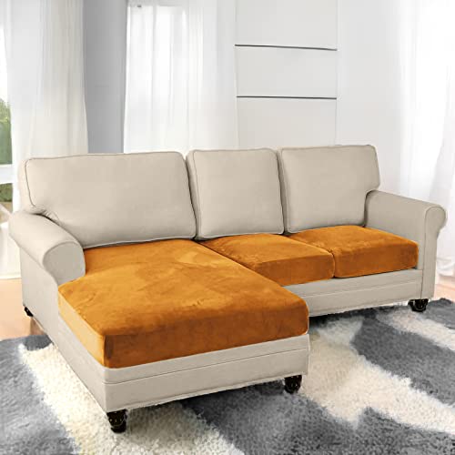 Foreate Velvet Couch Cushion Covers For Sectional Sofa Set - L Shape Couch Covers For 3 Seat Cushion Couch, Furniture Protector For Sofa Seat, Yellow #TOP7