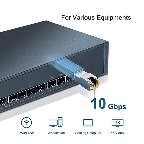 Image of 10Gbe SFP to RJ45 Copper Module, 10GBASE-T SFP+ Transceiver, mini gbic Compatible for Cisco SFP-10G-T-S, Meraki MA-SFP-10G-T, MikroTik CRS310 /CRS309-1G-8S+in, Unifi, Netgear, QNAP, Cat6a / Cat7,30m