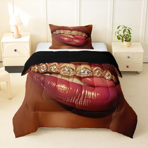 Image of Erosebridal Black Girls Twin Bedding Set Luxury African American Comforter Set Soft Microfiber Black Woman Female Comforter for Teens Adult Melanin Bedroom Decor (1 Comforter, 1 Pillowcase)