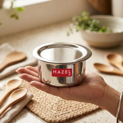 Image of HAZEL Stainless Steel Tope with Lid, Set of 3 | Heavy Gauge Flat Bottom Patila with Lid Combo 300ml, 500ml & 700ml | Durable Boiling Pots for Milk, Tea & Daily Cooking - Silver
