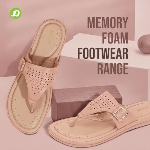 Image of DOCTOR EXTRA SOFT Women Flat Memory Foam Slippers /Flip-Flops Fashion Stylish Casual Comfortable Diabetic Orthopedic Lightweight Synthetic Slip-On Sandals With Adjustable Buckle D-609, Peach, 9 UK