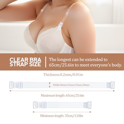 Clear Invisible Bra Strap 4 Pairs Soft Non-Slip Adjustable Bra Strap Max Length 65cm/25.6in Transparent Shoulder Strap3