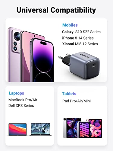 UGREEN Carregador Tipo USB C 30W GaN Tech, Carregador Gan Nexode Mini USB tipo C Tomada de Parede Co