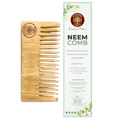 Image of Organic Medium Wide Tooth Neem Wood Comb for Stimulating Hair Growth, Help in Dandruff Removal | For Men & Women | For Anti Dandruff, Frizz Control & Healthy Scalp (Pack of 1)