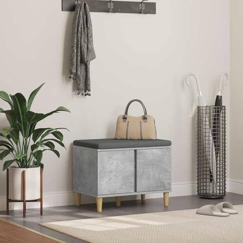 Banco de pasillo gris 60cm con cojín y gran almacenaje de madera 2