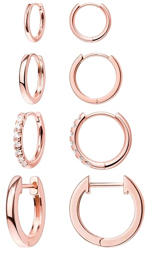 Image of Small Gold Huggie Hoop Earrings Set for Women Men Hypoallergenic 14K Plated Stack Cartilage Earrings, Sterling Silver Multiple Piercing Lightweight Mini Thin Cute Dainty Trendy Jewelry Gifts for Women