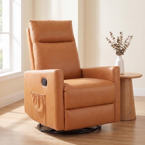 Image of 360 Swivel Rocking Recliner Chair, Manual Lazy Boy Reclining Couch with Adjustable Backrest & Footrest, Oversized Recliner Sofa for Nursery, Living Room, Bedroom, Home Theater Seating, Brown